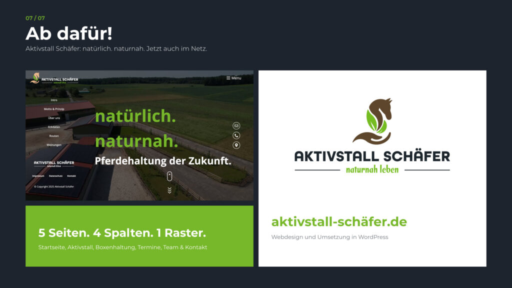 Schritt 7, Ab dafür: die fertige Startseite, das Logo und die Adresse der Webseite