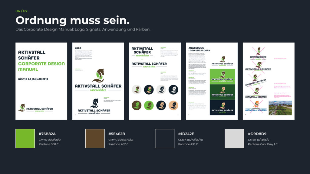 Schritt 4, Ordnung muss sein: Seiten aus dem Styleguide und die vier Farben