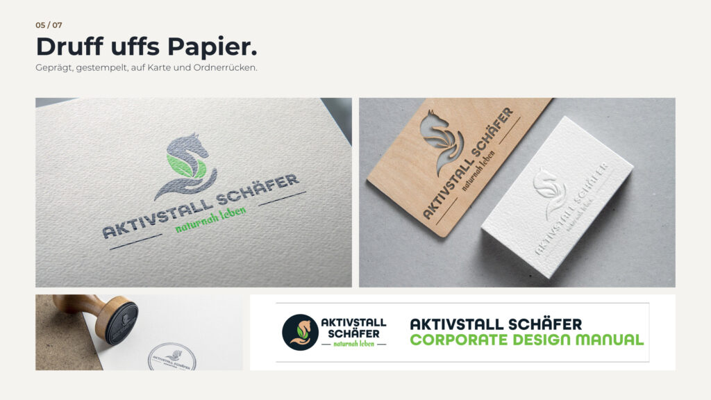 Schritt 5, Druff uffs Papier: Prägung, Karten, Stempel und Ordner-Label