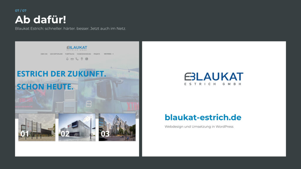 Schritt 7, Ab dafür: die fertige Seite blaukat-estrich.de