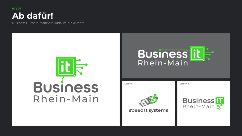 Schritt 7, Ab dafür: das fertige Logo von Business IT Rhein-Main neben seinen beiden Vorgängern