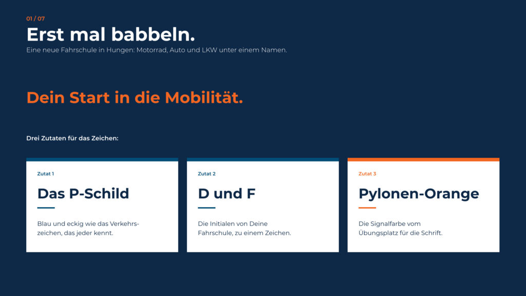 Schritt 1, Erst mal babbeln: der Claim und drei Zutaten für das Zeichen