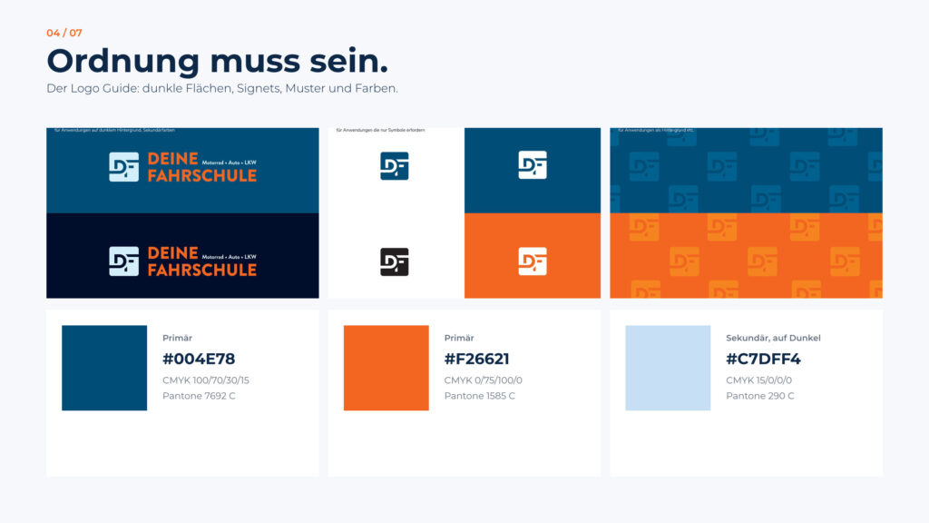 Schritt 4, Ordnung muss sein: Seiten aus dem Logo Guide und die drei Farben