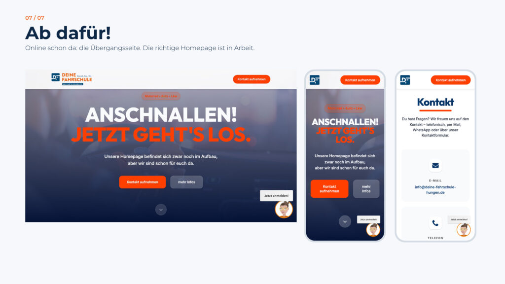 Schritt 7, Ab dafür: die Übergangsseite am Rechner und auf dem Handy