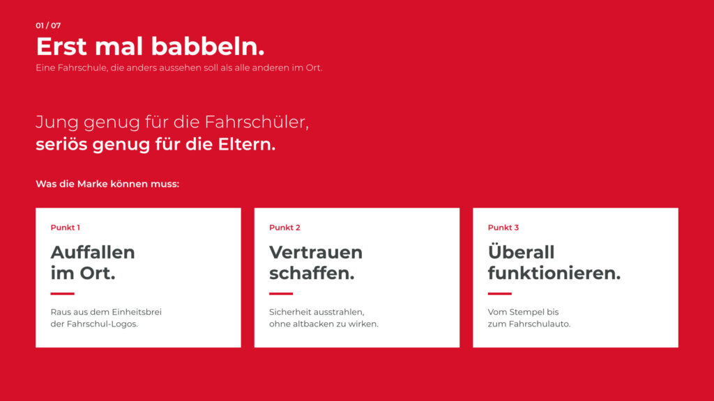Schritt 1, Erst mal babbeln: die Aufgabe und was die Marke können muss