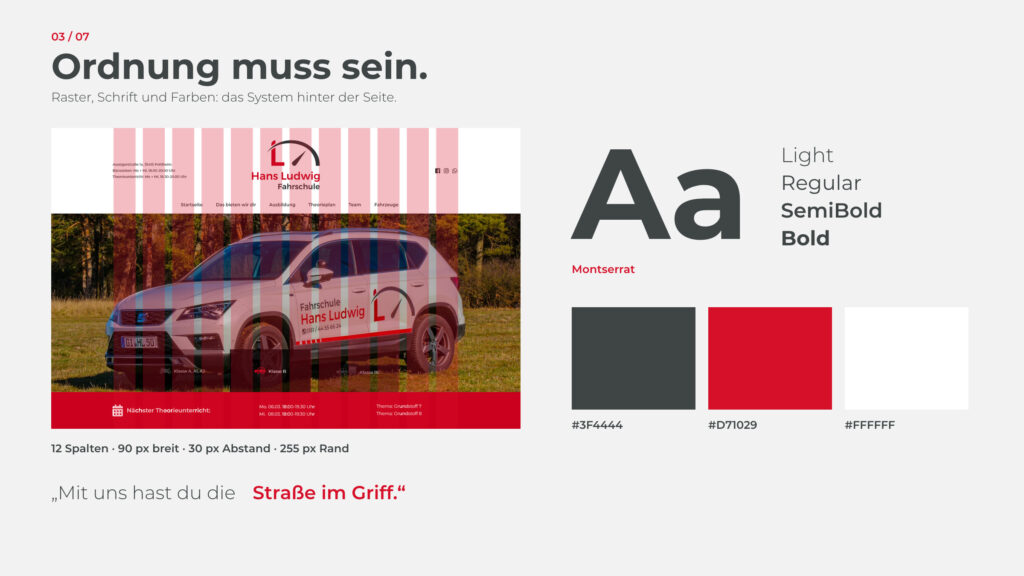 Schritt 3, Ordnung muss sein: Raster, Schrift und Farben