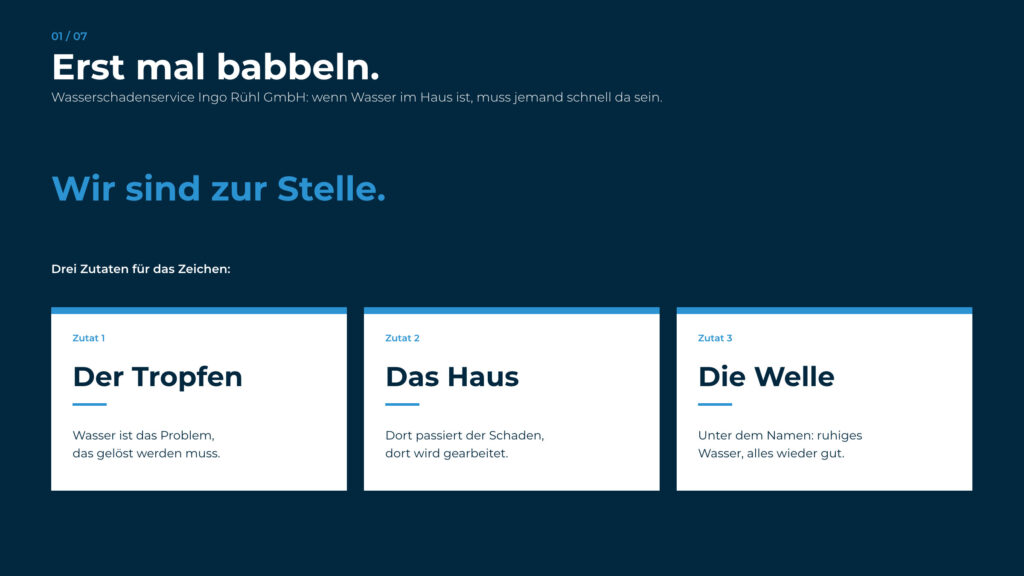 Schritt 1, Erst mal babbeln: der Slogan und drei Zutaten für das Zeichen