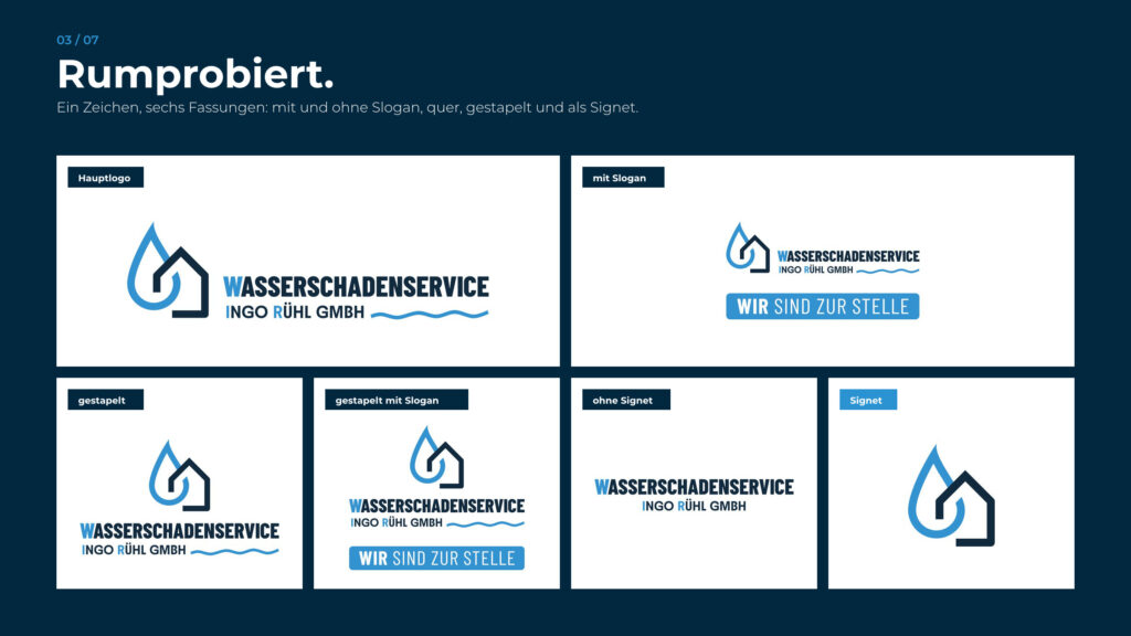 Schritt 3, Rumprobiert: sechs Fassungen des Logos